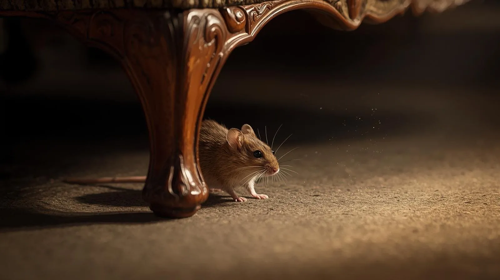 souris passant derrière un meuble