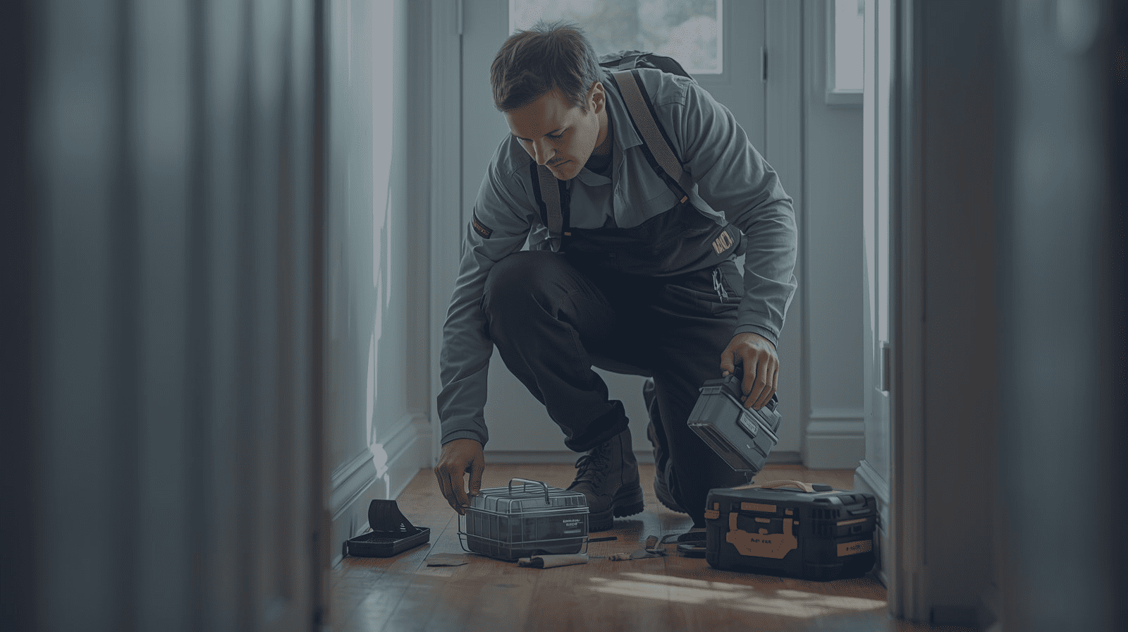 Homme en train d'installer un dispositif.