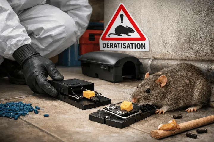 Rat piégé avec appât et signalisation